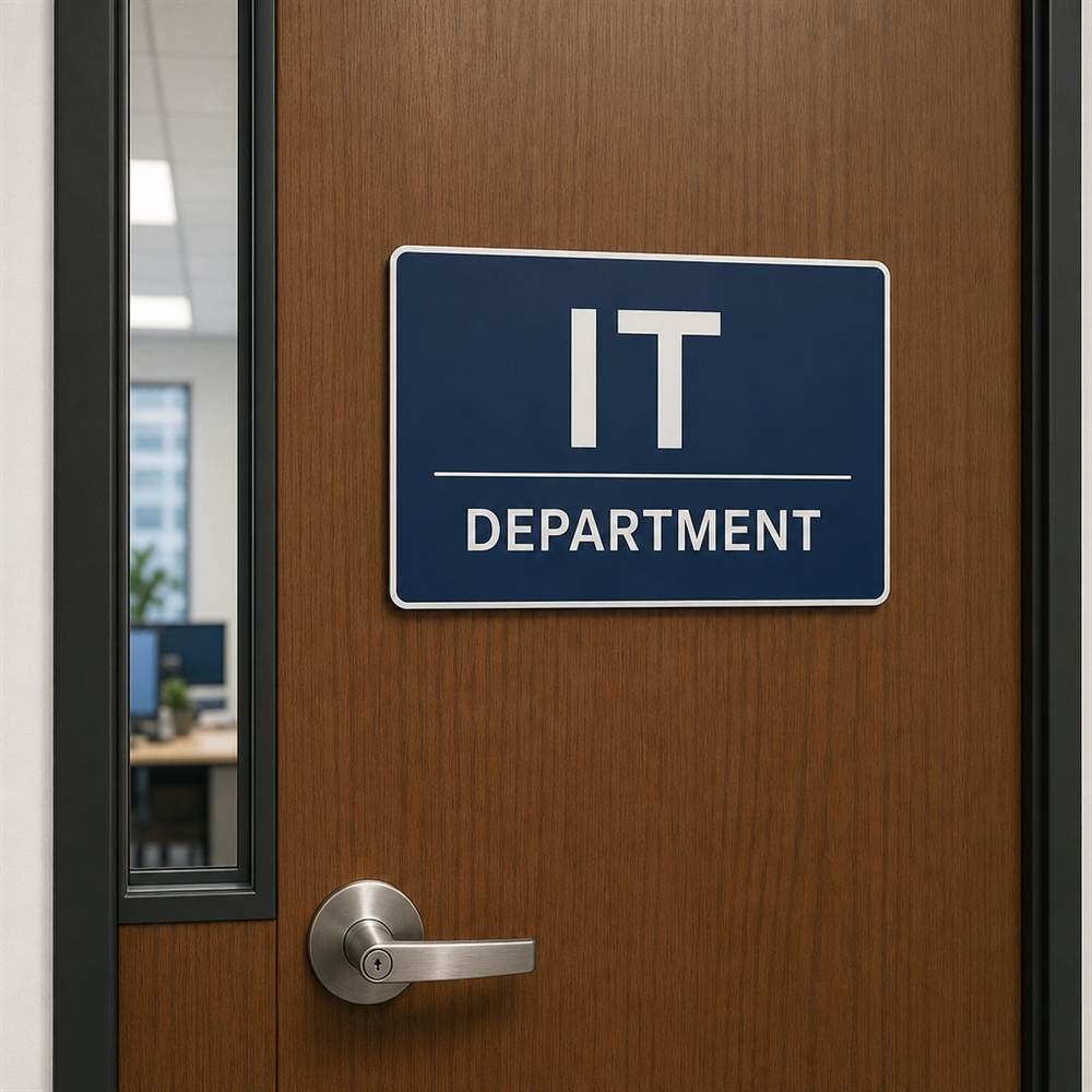 IT Department door sign outside an office